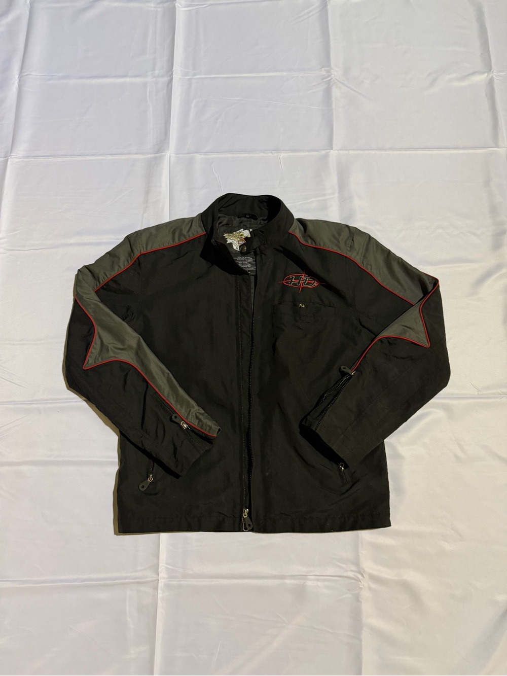 Harley-Davidson Black Jacket with Gray Panels and Red Piping